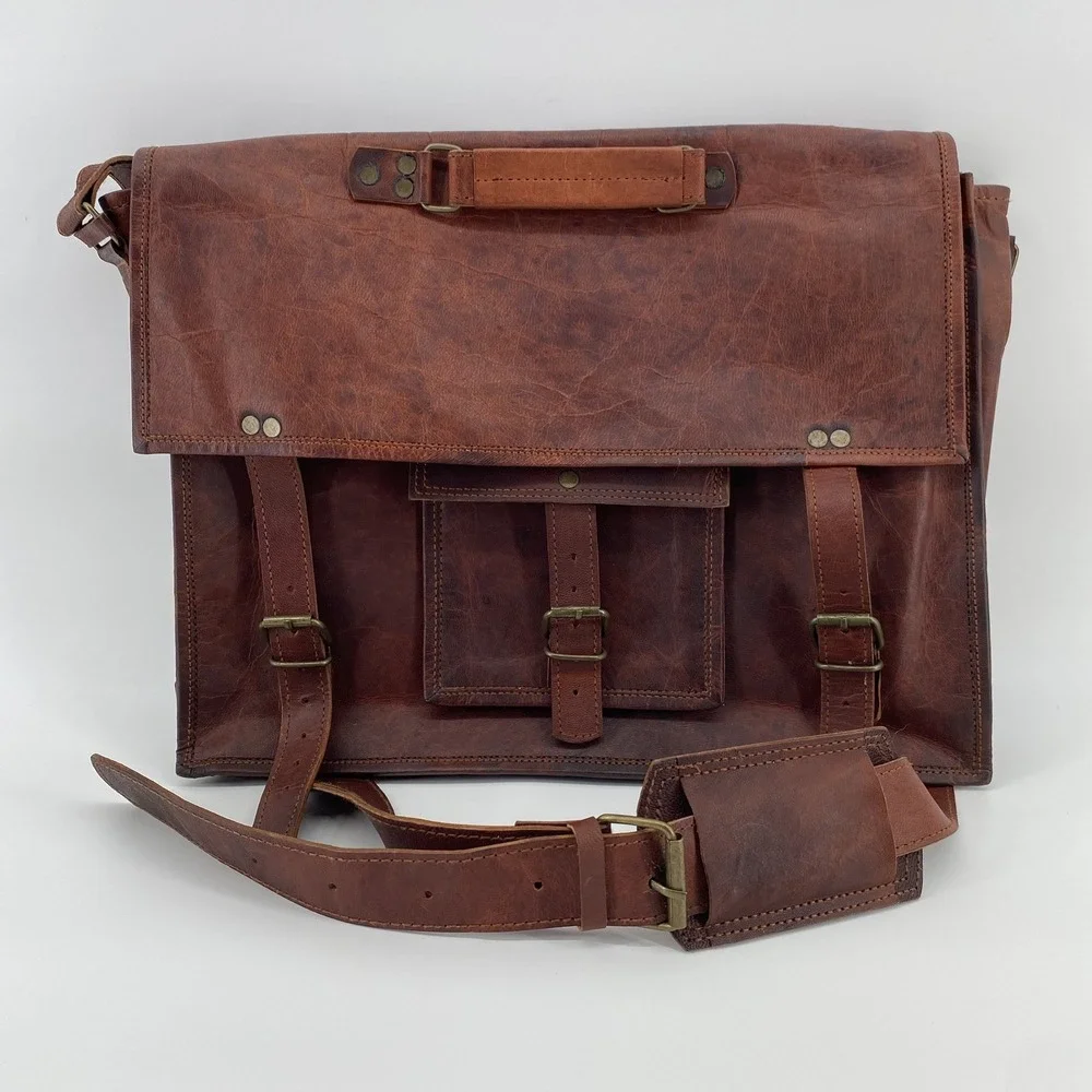 Rustic Town 15-inch Vintage Crossbody Full Grain Leather Laptop Messenger Bag